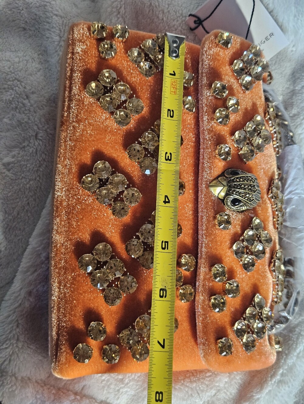 Kurt Geiger Orange Velvet Mini Bag with Crystal Embellishments - Picture 8 of 12
